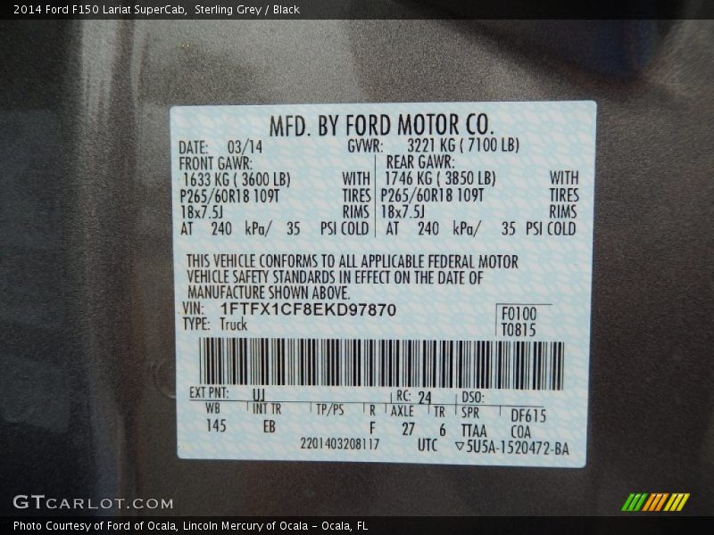 Sterling Grey / Black 2014 Ford F150 Lariat SuperCab