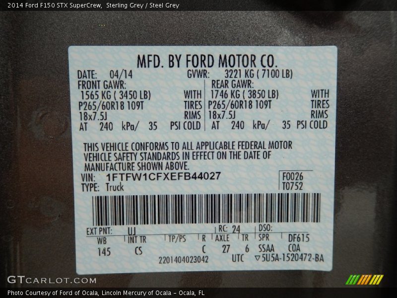Sterling Grey / Steel Grey 2014 Ford F150 STX SuperCrew