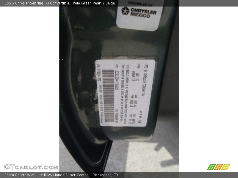 Polo Green Pearl / Beige 1996 Chrysler Sebring JXi Convertible