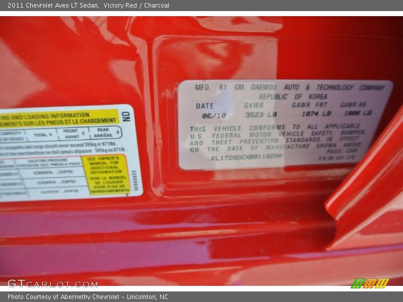 Victory Red / Charcoal 2011 Chevrolet Aveo LT Sedan