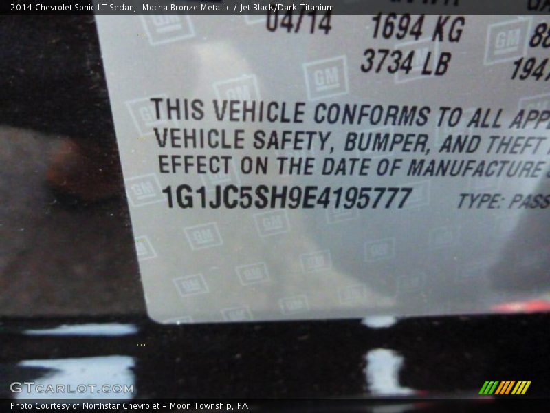 Mocha Bronze Metallic / Jet Black/Dark Titanium 2014 Chevrolet Sonic LT Sedan