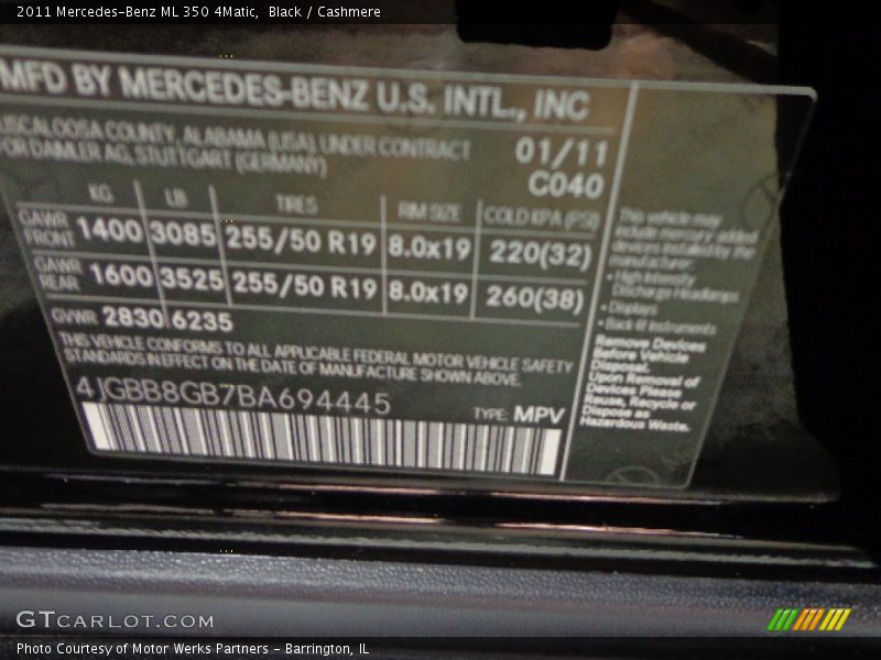 Black / Cashmere 2011 Mercedes-Benz ML 350 4Matic