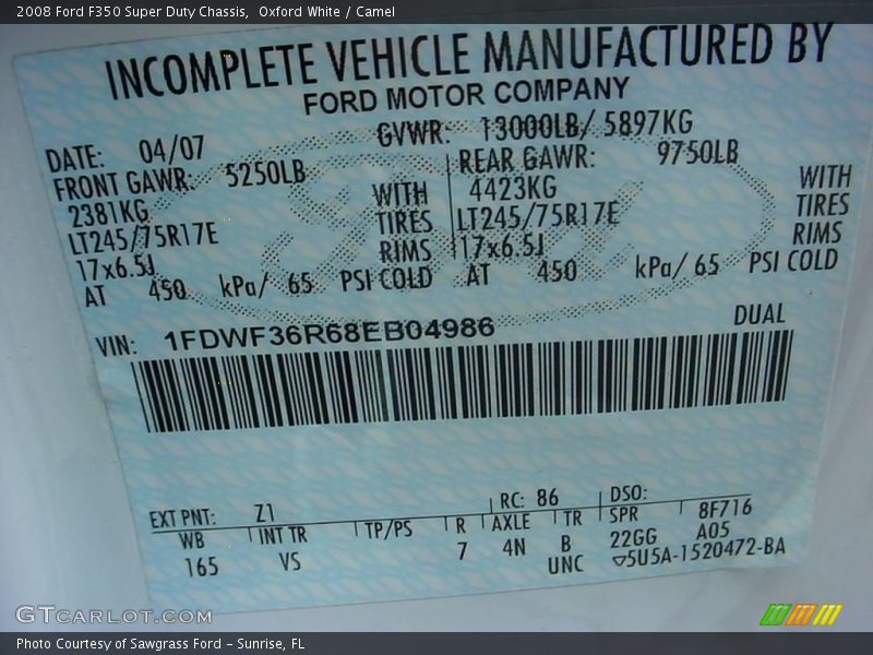 Oxford White / Camel 2008 Ford F350 Super Duty Chassis