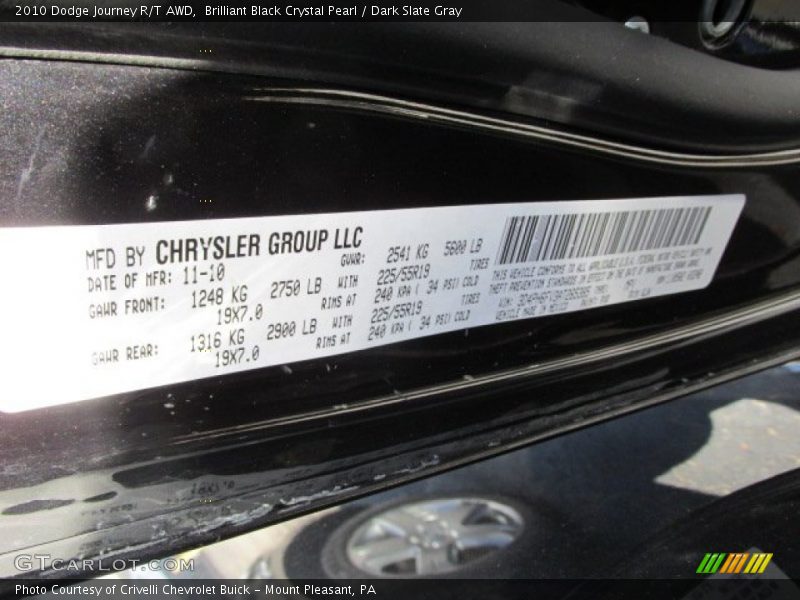 Brilliant Black Crystal Pearl / Dark Slate Gray 2010 Dodge Journey R/T AWD