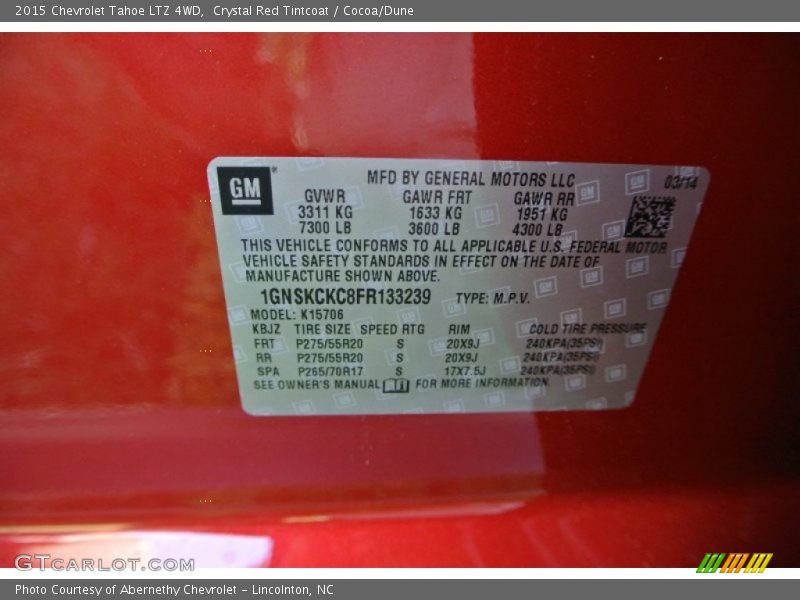 Crystal Red Tintcoat / Cocoa/Dune 2015 Chevrolet Tahoe LTZ 4WD