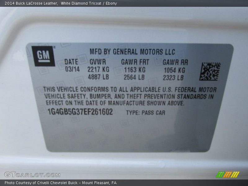 White Diamond Tricoat / Ebony 2014 Buick LaCrosse Leather