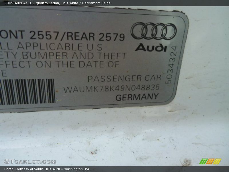 Ibis White / Cardamom Beige 2009 Audi A4 3.2 quattro Sedan