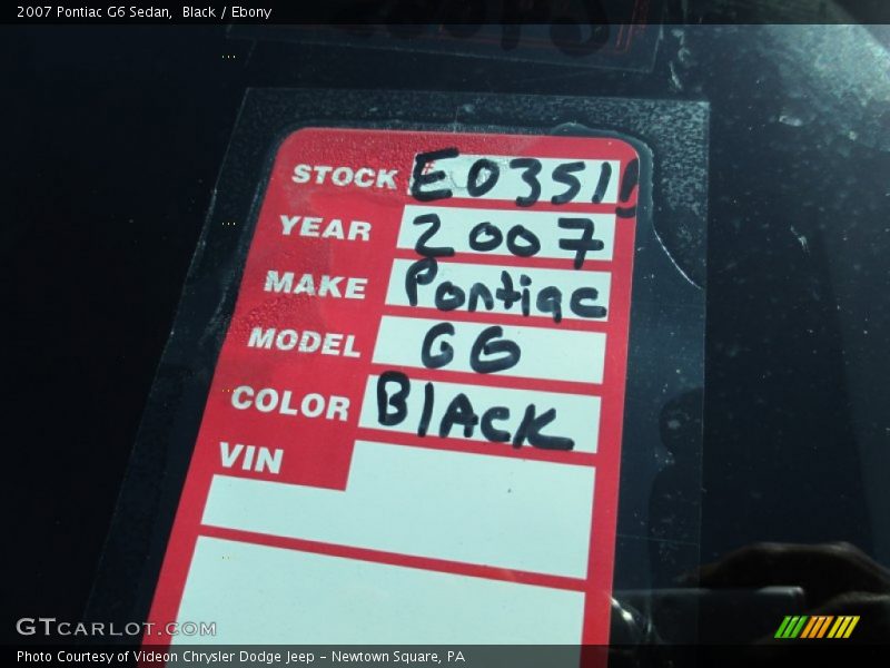Black / Ebony 2007 Pontiac G6 Sedan