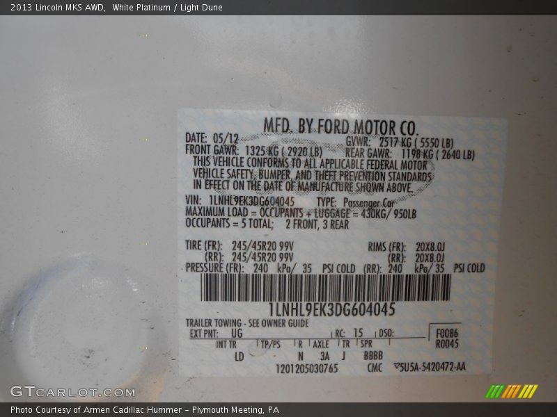 White Platinum / Light Dune 2013 Lincoln MKS AWD