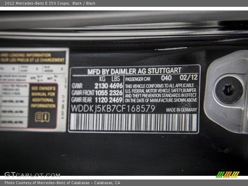 Black / Black 2012 Mercedes-Benz E 350 Coupe