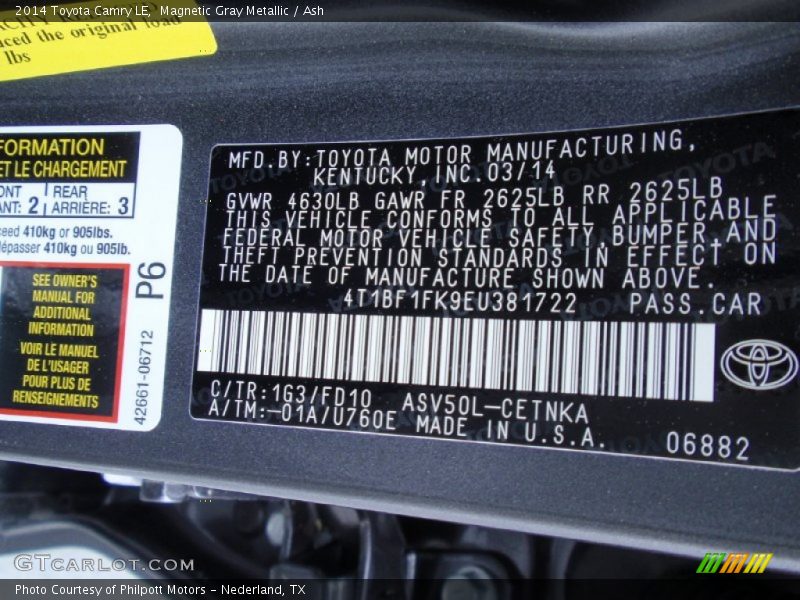 Magnetic Gray Metallic / Ash 2014 Toyota Camry LE