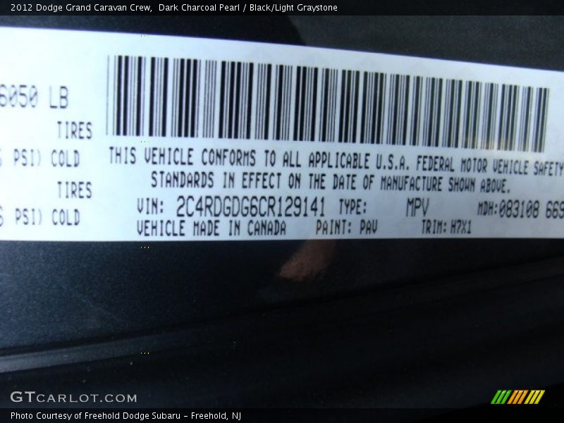 Dark Charcoal Pearl / Black/Light Graystone 2012 Dodge Grand Caravan Crew