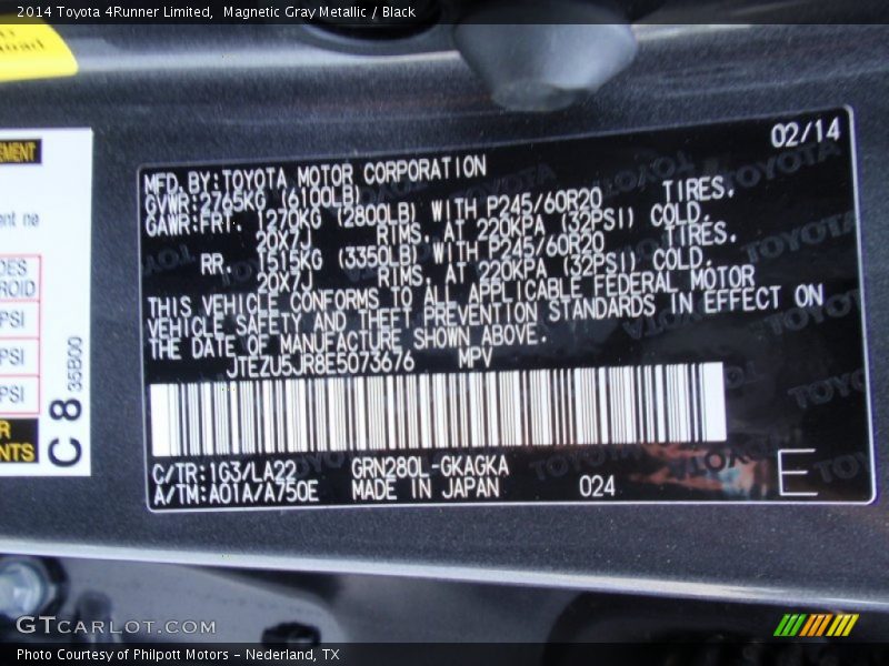 Magnetic Gray Metallic / Black 2014 Toyota 4Runner Limited