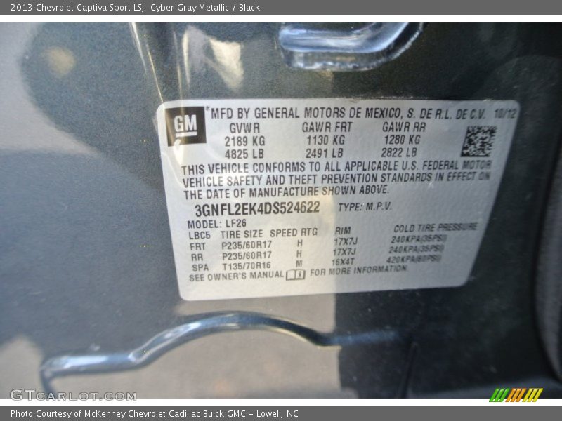 Cyber Gray Metallic / Black 2013 Chevrolet Captiva Sport LS