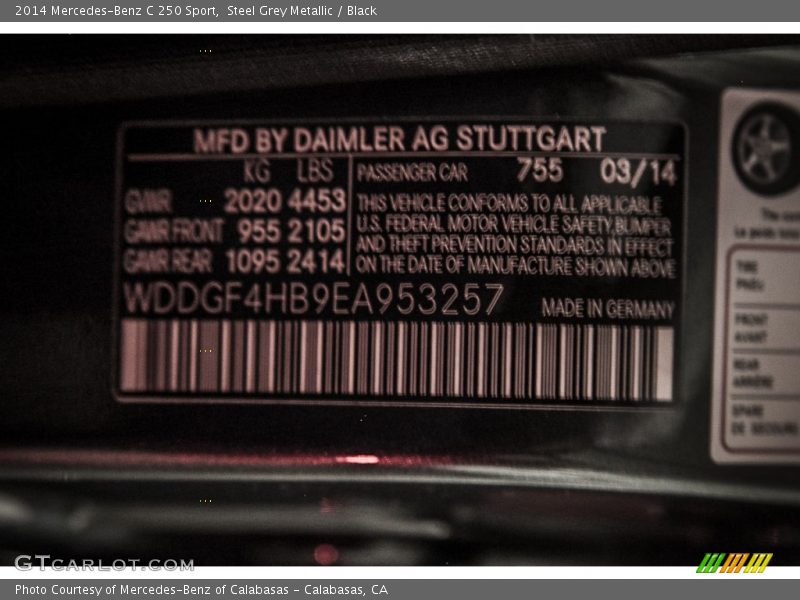 Steel Grey Metallic / Black 2014 Mercedes-Benz C 250 Sport
