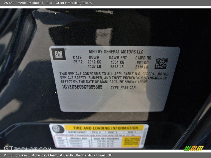 Black Granite Metallic / Ebony 2012 Chevrolet Malibu LT