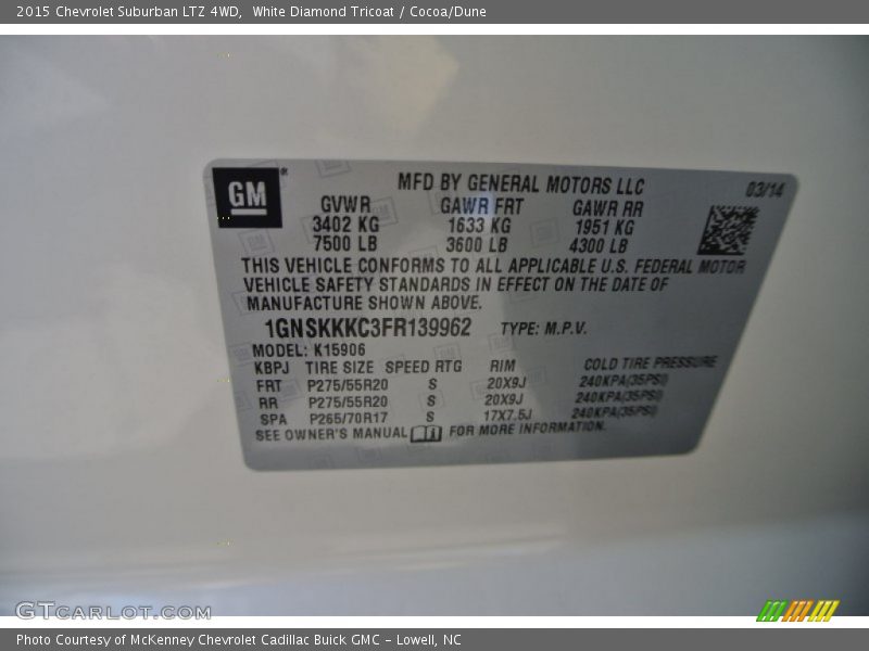 White Diamond Tricoat / Cocoa/Dune 2015 Chevrolet Suburban LTZ 4WD