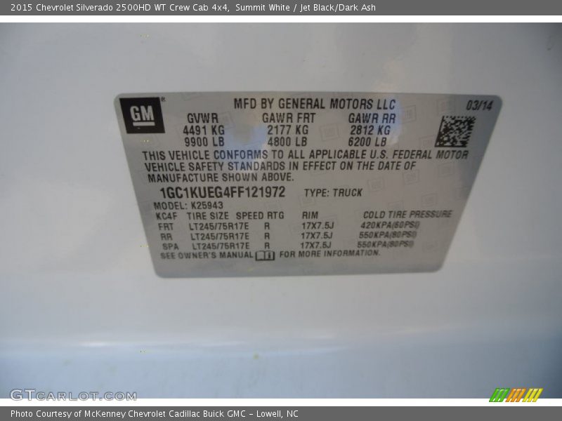 Summit White / Jet Black/Dark Ash 2015 Chevrolet Silverado 2500HD WT Crew Cab 4x4