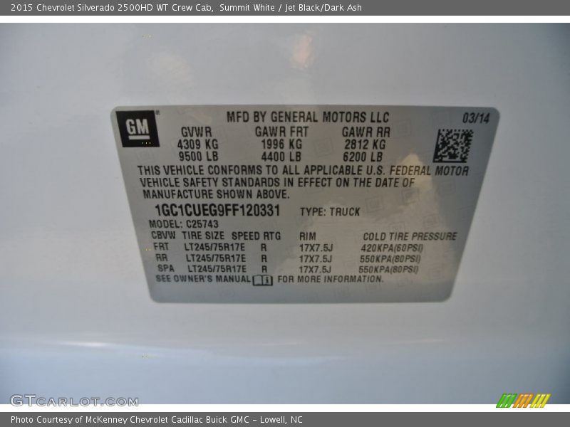 Summit White / Jet Black/Dark Ash 2015 Chevrolet Silverado 2500HD WT Crew Cab