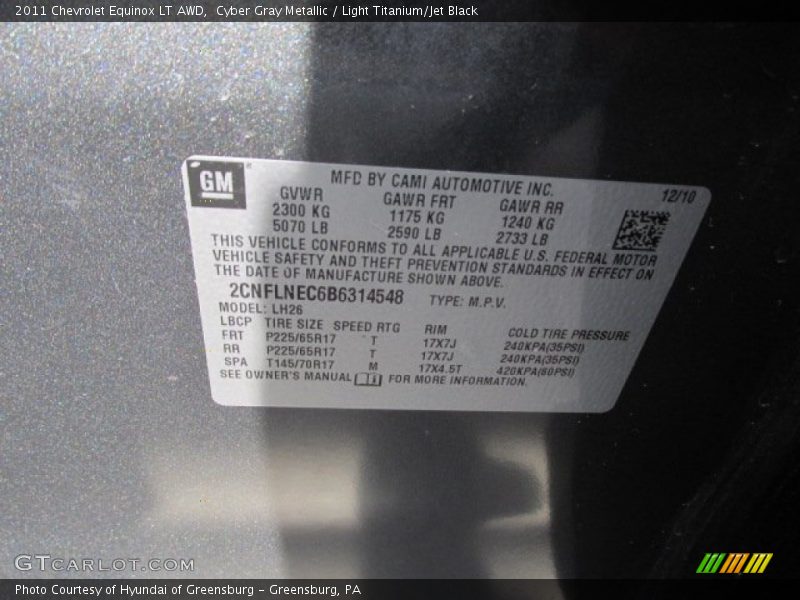Cyber Gray Metallic / Light Titanium/Jet Black 2011 Chevrolet Equinox LT AWD