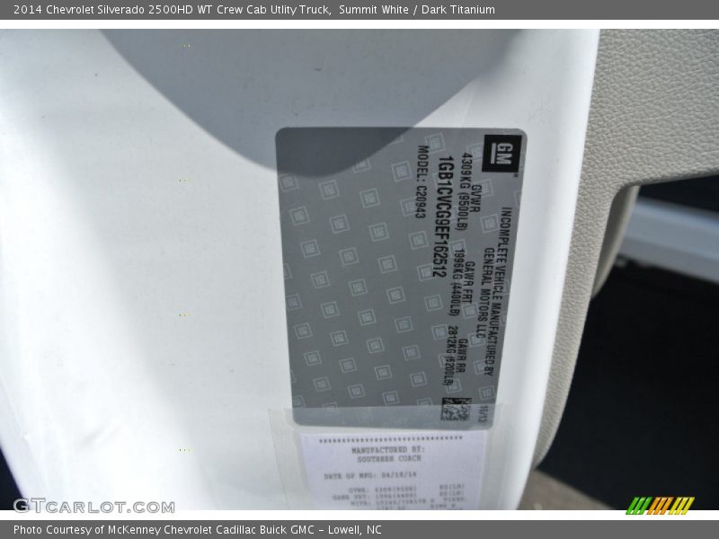 Summit White / Dark Titanium 2014 Chevrolet Silverado 2500HD WT Crew Cab Utlity Truck