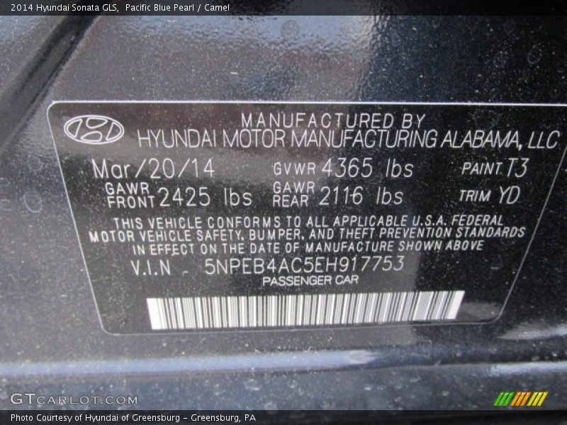 Pacific Blue Pearl / Camel 2014 Hyundai Sonata GLS