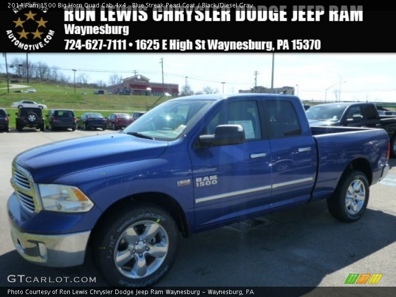 Blue Streak Pearl Coat / Black/Diesel Gray 2014 Ram 1500 Big Horn Quad Cab 4x4