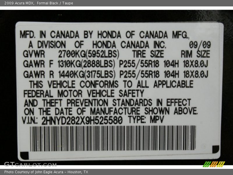 Formal Black / Taupe 2009 Acura MDX