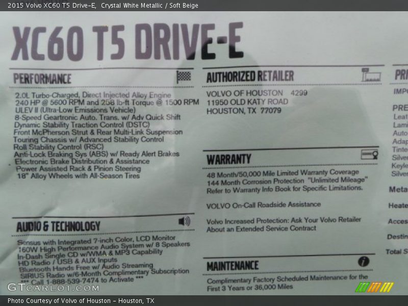Crystal White Metallic / Soft Beige 2015 Volvo XC60 T5 Drive-E