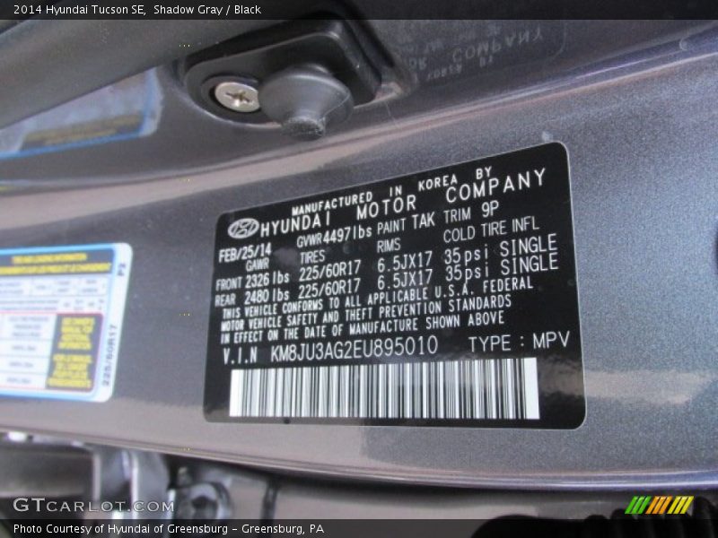 Shadow Gray / Black 2014 Hyundai Tucson SE