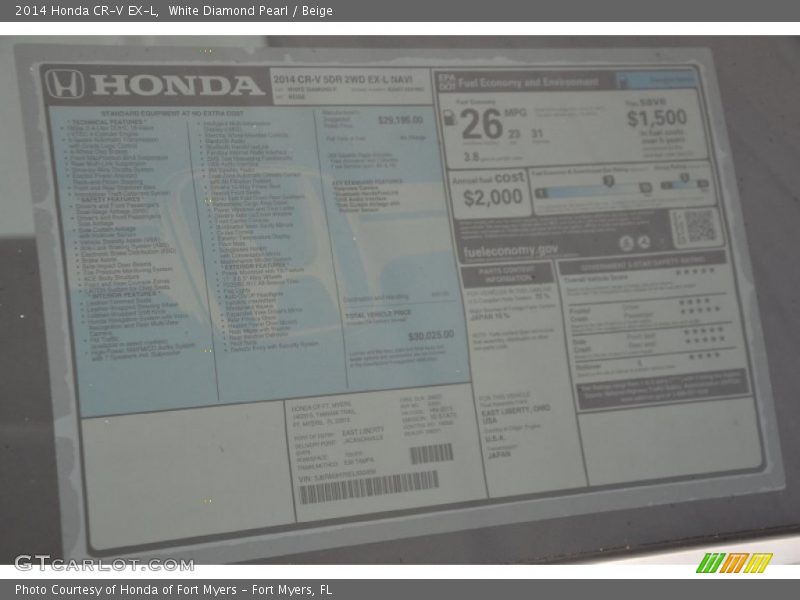White Diamond Pearl / Beige 2014 Honda CR-V EX-L