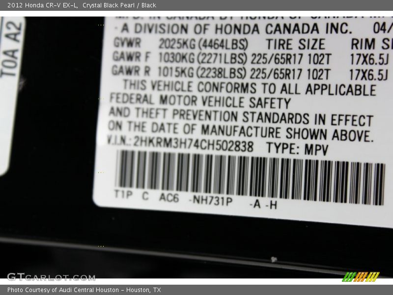 Crystal Black Pearl / Black 2012 Honda CR-V EX-L