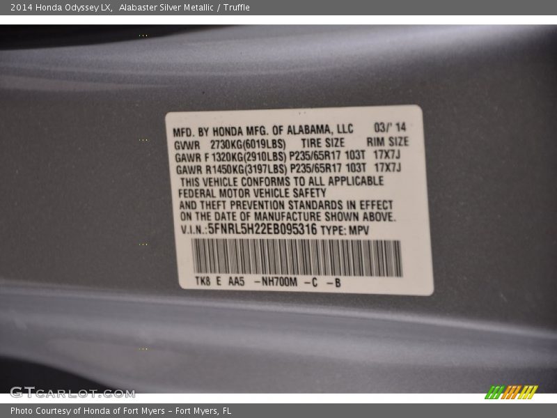 Alabaster Silver Metallic / Truffle 2014 Honda Odyssey LX