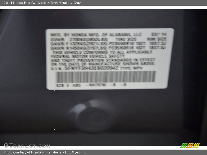 Modern Steel Metallic / Gray 2014 Honda Pilot EX