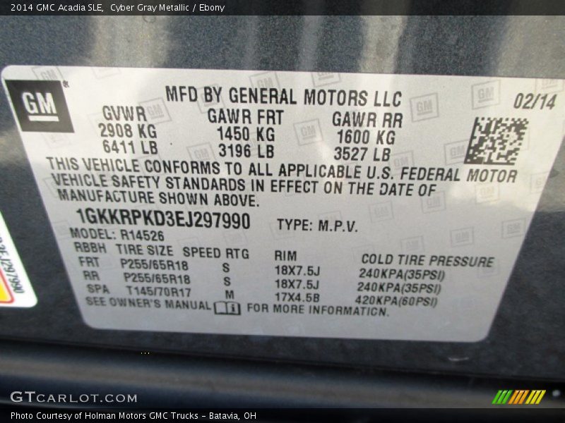 Cyber Gray Metallic / Ebony 2014 GMC Acadia SLE