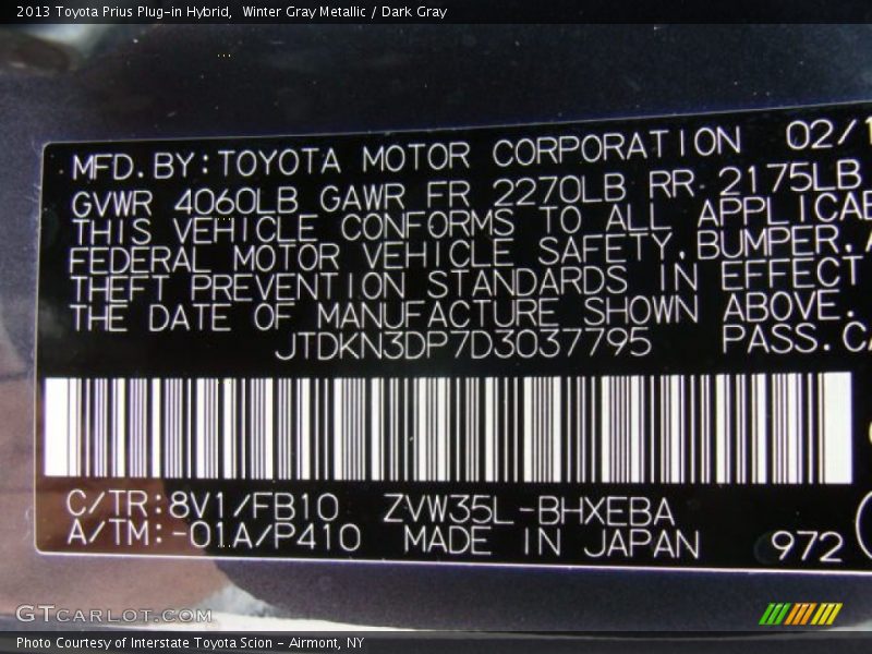 Winter Gray Metallic / Dark Gray 2013 Toyota Prius Plug-in Hybrid