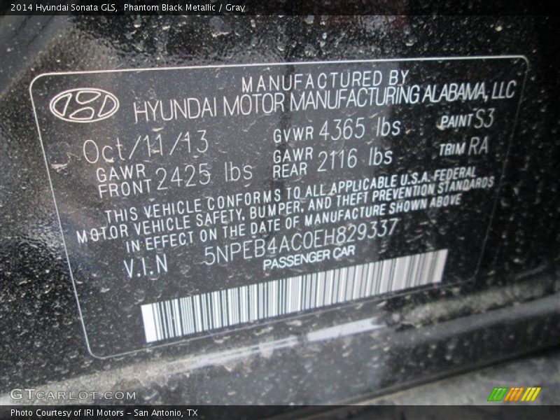 Phantom Black Metallic / Gray 2014 Hyundai Sonata GLS