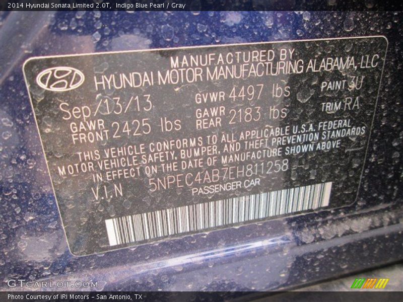 Indigo Blue Pearl / Gray 2014 Hyundai Sonata Limited 2.0T