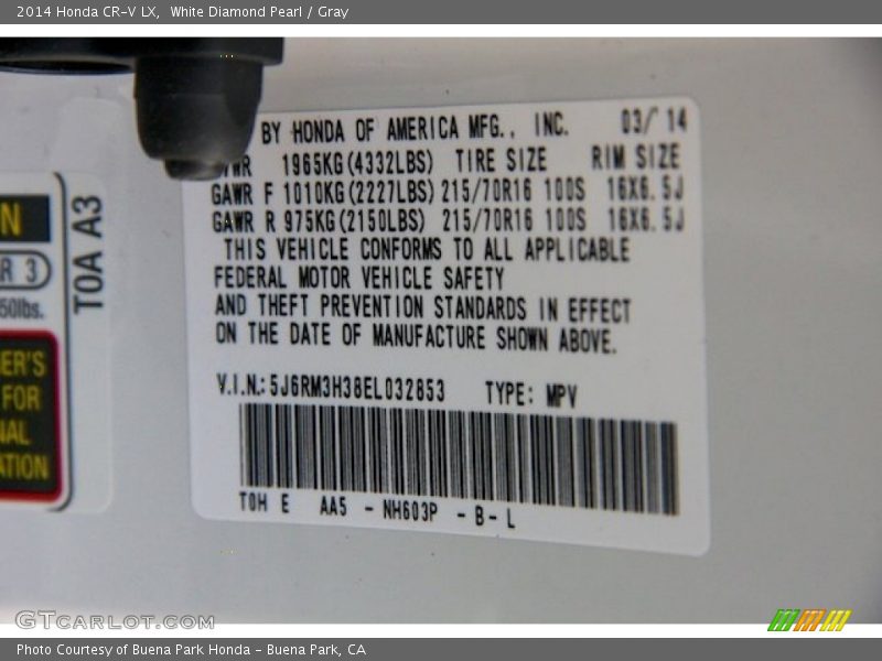 White Diamond Pearl / Gray 2014 Honda CR-V LX