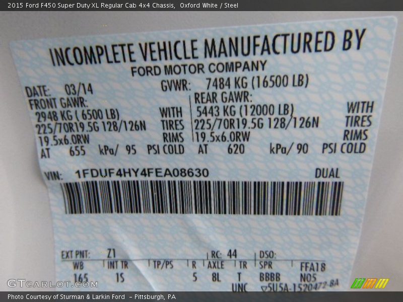Oxford White / Steel 2015 Ford F450 Super Duty XL Regular Cab 4x4 Chassis