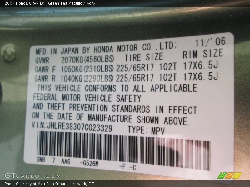 Green Tea Metallic / Ivory 2007 Honda CR-V LX