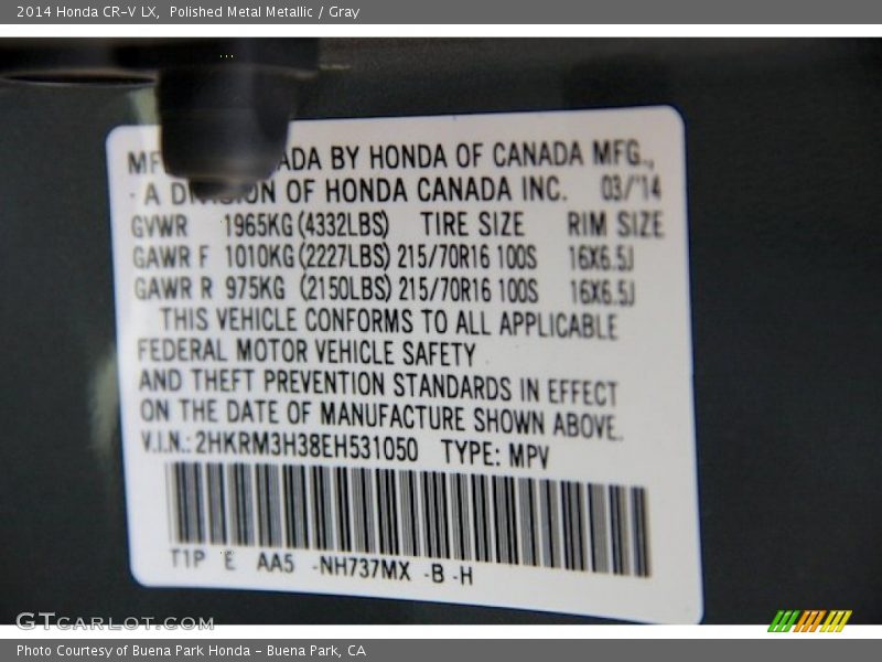 Polished Metal Metallic / Gray 2014 Honda CR-V LX