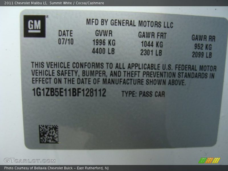 Summit White / Cocoa/Cashmere 2011 Chevrolet Malibu LS
