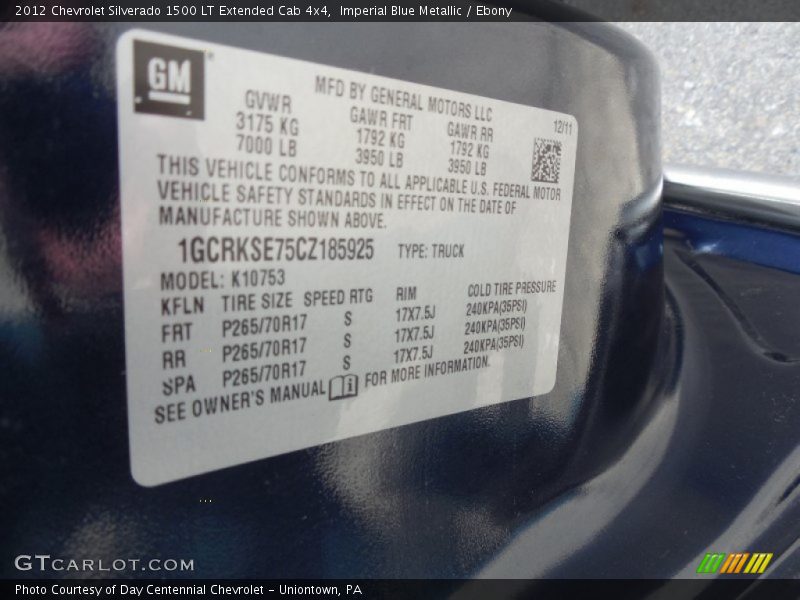 Imperial Blue Metallic / Ebony 2012 Chevrolet Silverado 1500 LT Extended Cab 4x4