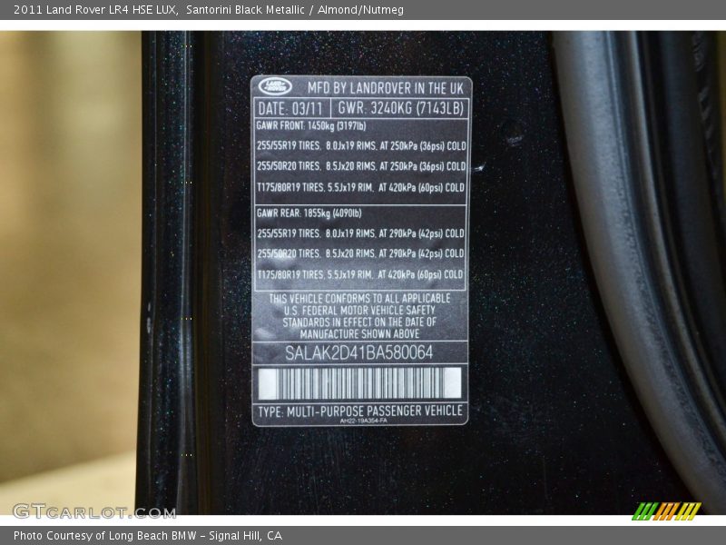 Santorini Black Metallic / Almond/Nutmeg 2011 Land Rover LR4 HSE LUX