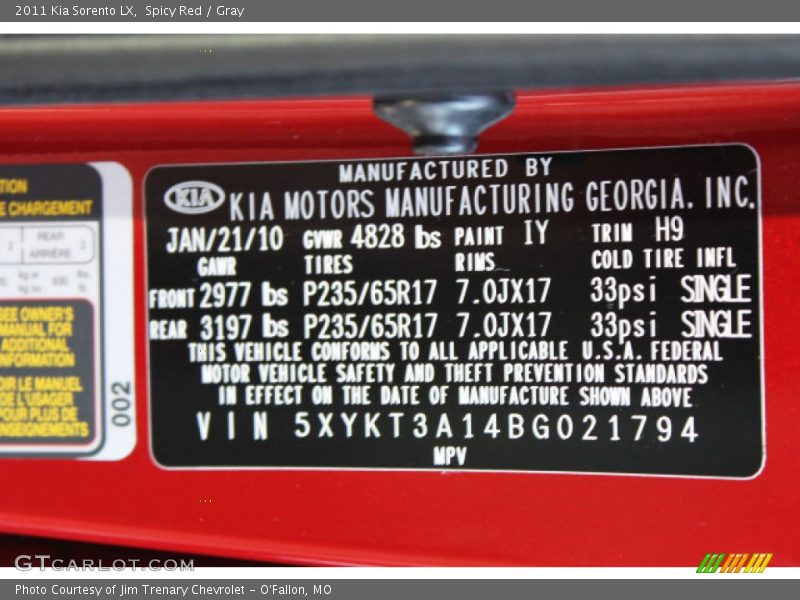 Spicy Red / Gray 2011 Kia Sorento LX
