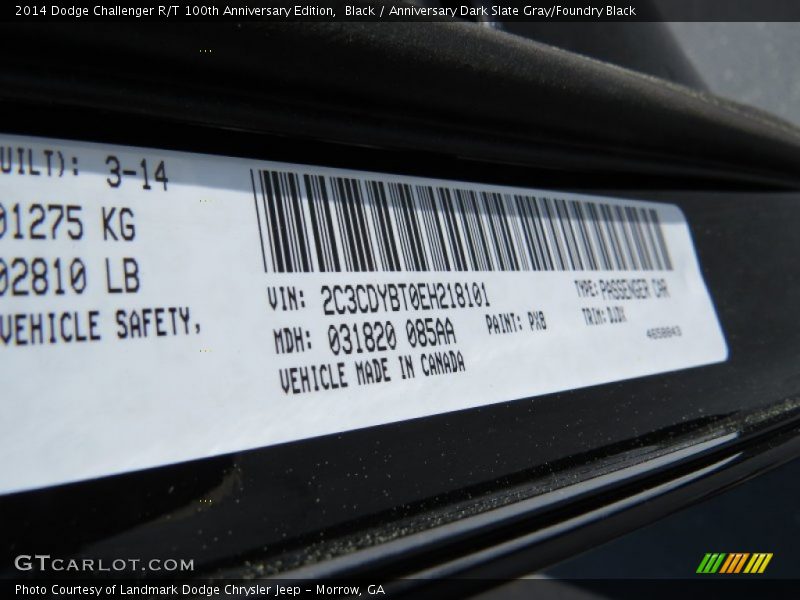 Black / Anniversary Dark Slate Gray/Foundry Black 2014 Dodge Challenger R/T 100th Anniversary Edition