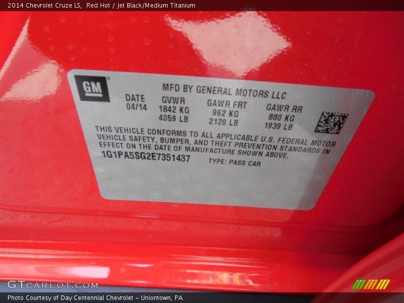 Red Hot / Jet Black/Medium Titanium 2014 Chevrolet Cruze LS