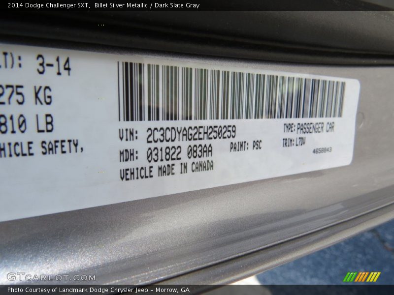 Billet Silver Metallic / Dark Slate Gray 2014 Dodge Challenger SXT