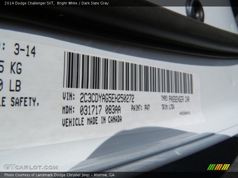 Bright White / Dark Slate Gray 2014 Dodge Challenger SXT